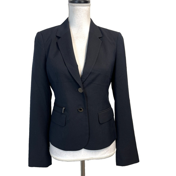 Calvin Klein Women's Blazer Jacket Size 2 Black Pinstripe Career Professional - Picture 1 of 9